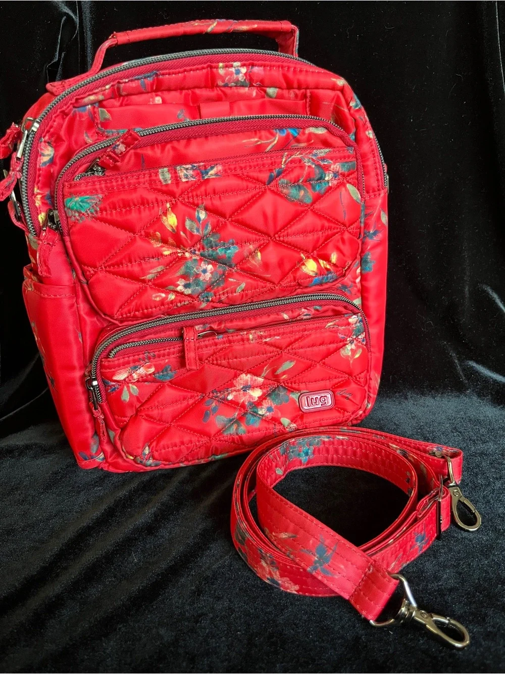 LUG Compass Crossbody Bag Bouquet Red Floral